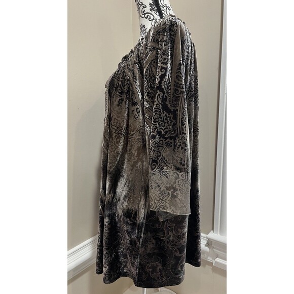 One World Velvet Tunic Top Womens 1X Sequins Festival Whimsigoth Brown - Picture 5 of 14